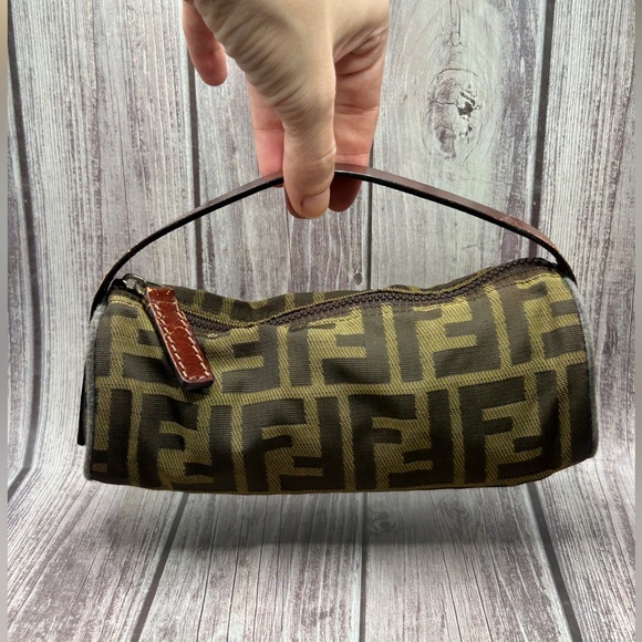 Fendi Handbags - FENDI Zucca Vintage Mini Baguette Barrel Bag Top Handle Handbag RARE